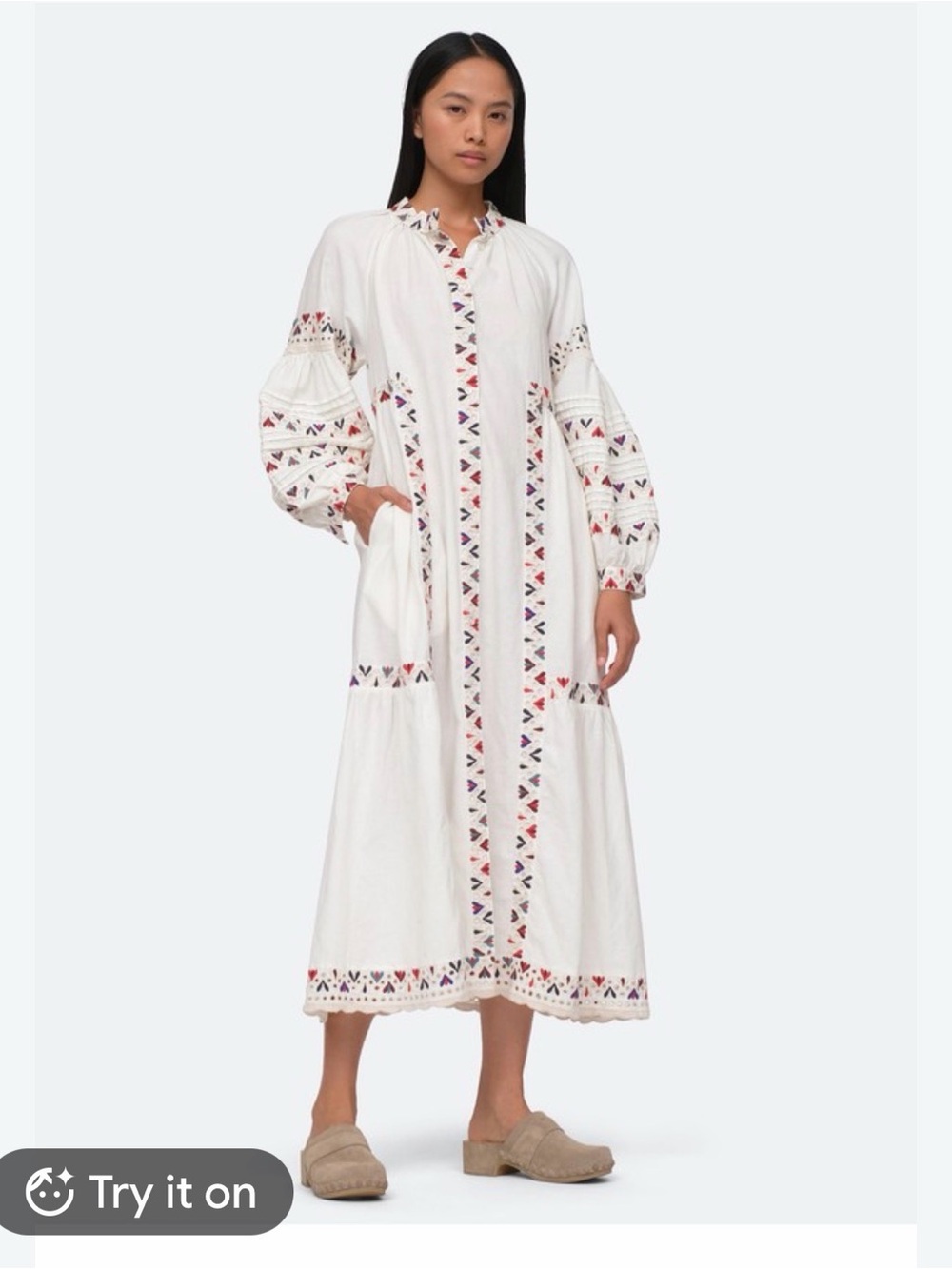 Sea New York White Cotton Embroidered Long Sleeve Maxi Dress